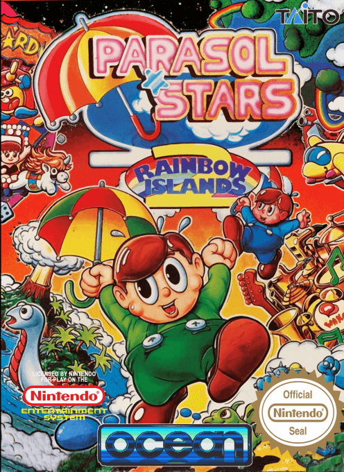 Parasol Stars: Rainbow Island II box art for NES